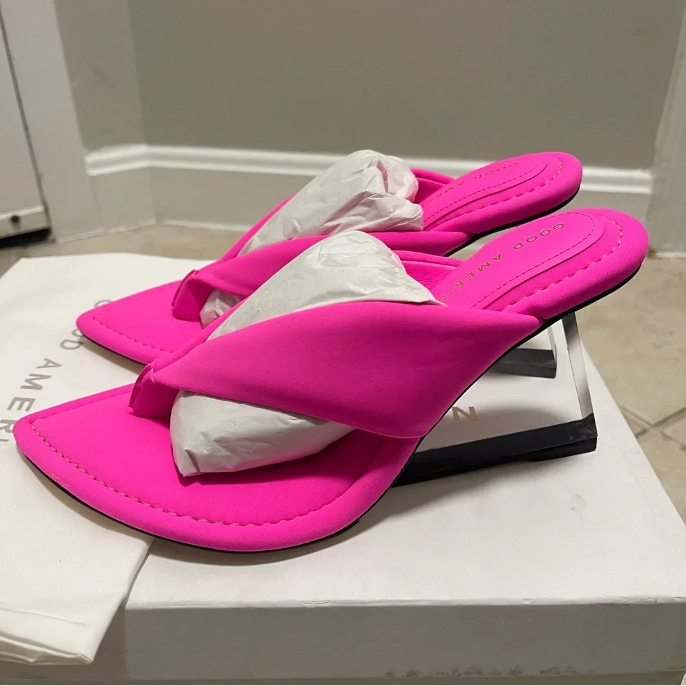 Good American Cinder-f*king-rella Thong Wedges Hot Pink
